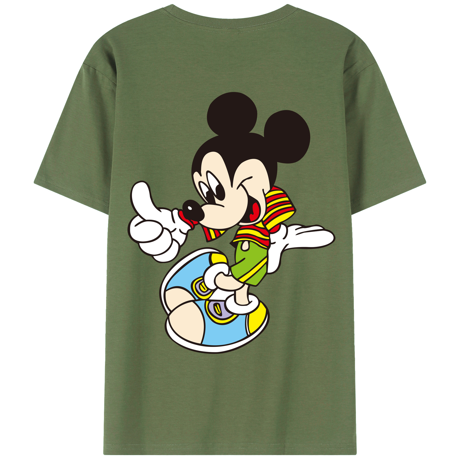 ミッキーマウス Mickey Mouse 綿100％ メンズ半袖Tシャツ（バックプリント） 通気性